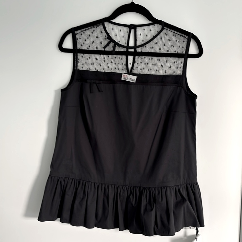 Black Sleeveless Top with Sheer Polka Dot Detail